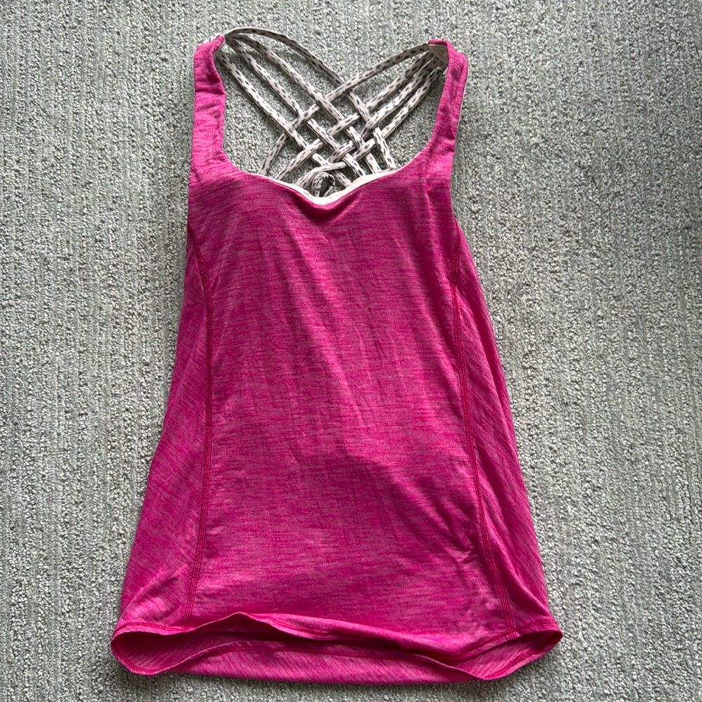 NWOT Lululemon Wild Tank Heathered Jewelled Magenta Pink Dottie Dash Black sz 2